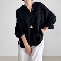 LINEN COTTON DENIM SHIRT PULLOVER / BLACK