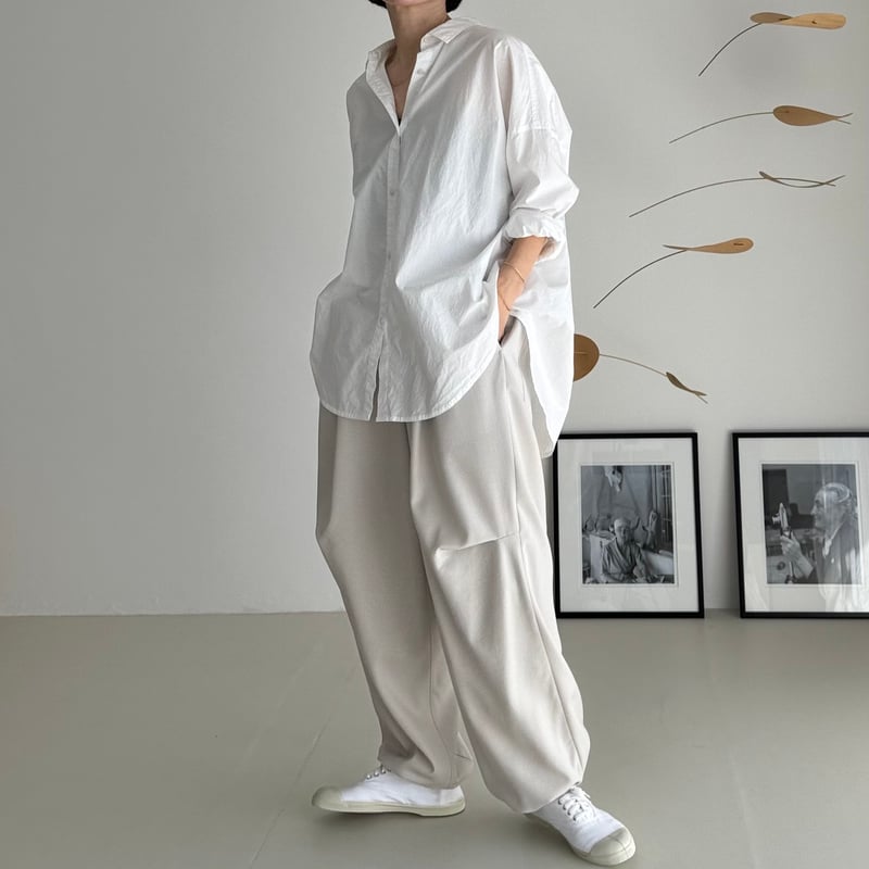 WOOL WIDE TUCK PANTS/WARM CREAM | ARGUE