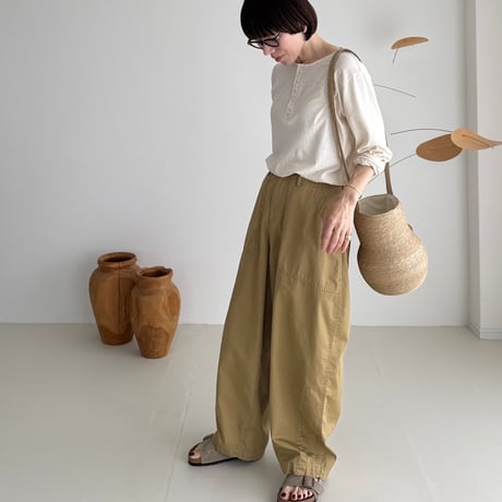 OLD-NEP COTTON SILK MODEST  Henry Neck T-shirt
