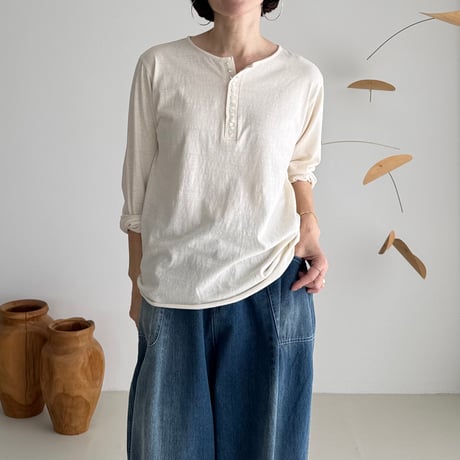OLD-NEP COTTON SILK MODEST  Henry Neck T-shirt