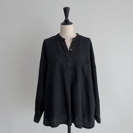 LINEN COTTON DENIM SHIRT PULLOVER / BLACK