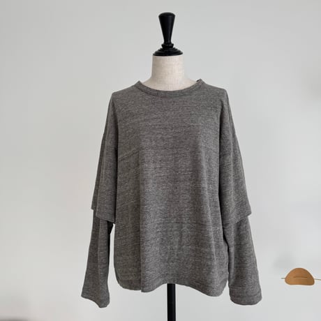 RAW MELANGE COTTON JERSEY   Layered Long T-shirt  【MOKU－ＣHACOAL】