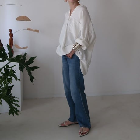 LINEN COTTON DENIM SHIRT PULLOVER/WHITE