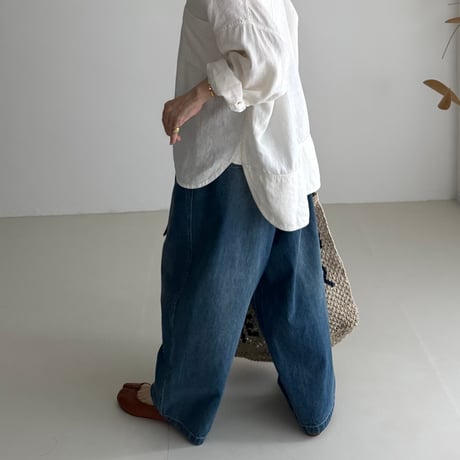 LINEN COTTON DENIM SHIRT PULLOVER/WHITE