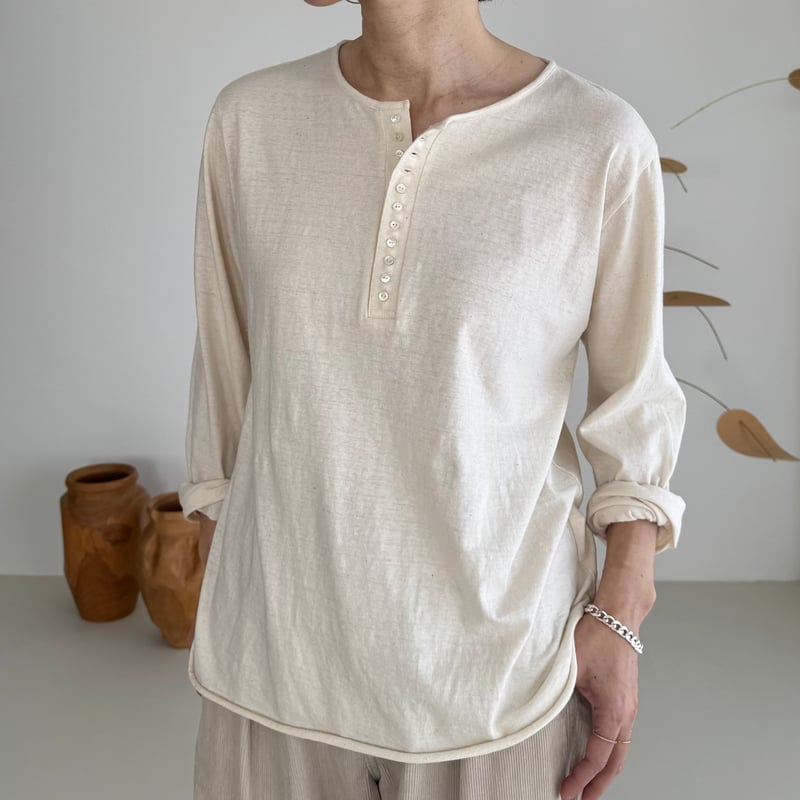 OLD-NEP COTTON SILK MODEST Henry Neck T-shirt