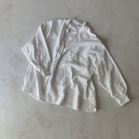 LINEN COTTON DENIM SHIRT PULLOVER/WHITE