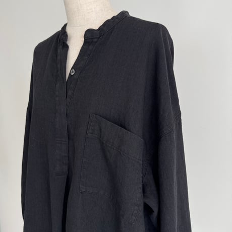 LINEN COTTON DENIM SHIRT PULLOVER / BLACK
