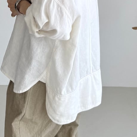 LINEN COTTON DENIM SHIRT PULLOVER/WHITE