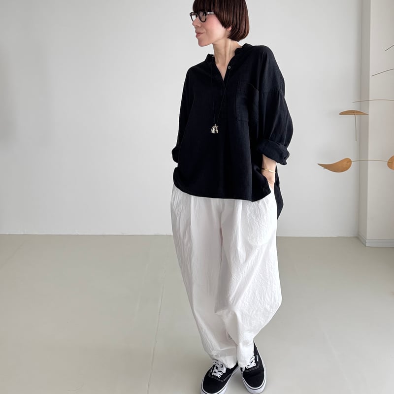 LINEN COTTON DENIM SHIRT PULLOVER / BLACK | ARGUE