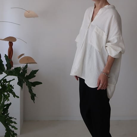 LINEN COTTON DENIM SHIRT PULLOVER/WHITE