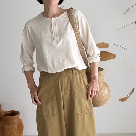 OLD-NEP COTTON SILK MODEST  Henry Neck T-shirt