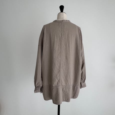 LINEN COTTON DENIM SHIRT PULLOVER / MAUVE BEIGE