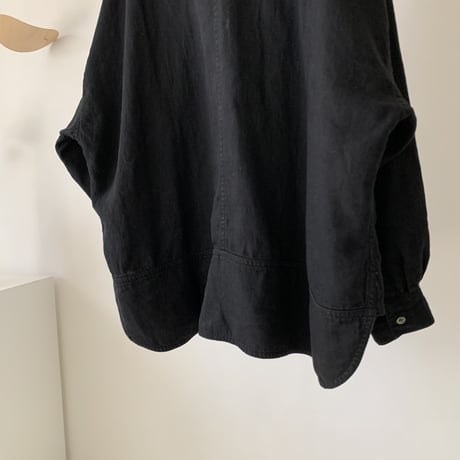 LINEN COTTON DENIM SHIRT PULLOVER / BLACK