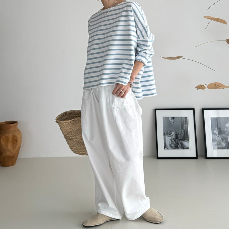 HIGHSOFTY COTTON JERSY WIDE PULLOVER/WHITE×SAX 