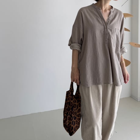 LINEN COTTON DENIM SHIRT PULLOVER / MAUVE BEIGE