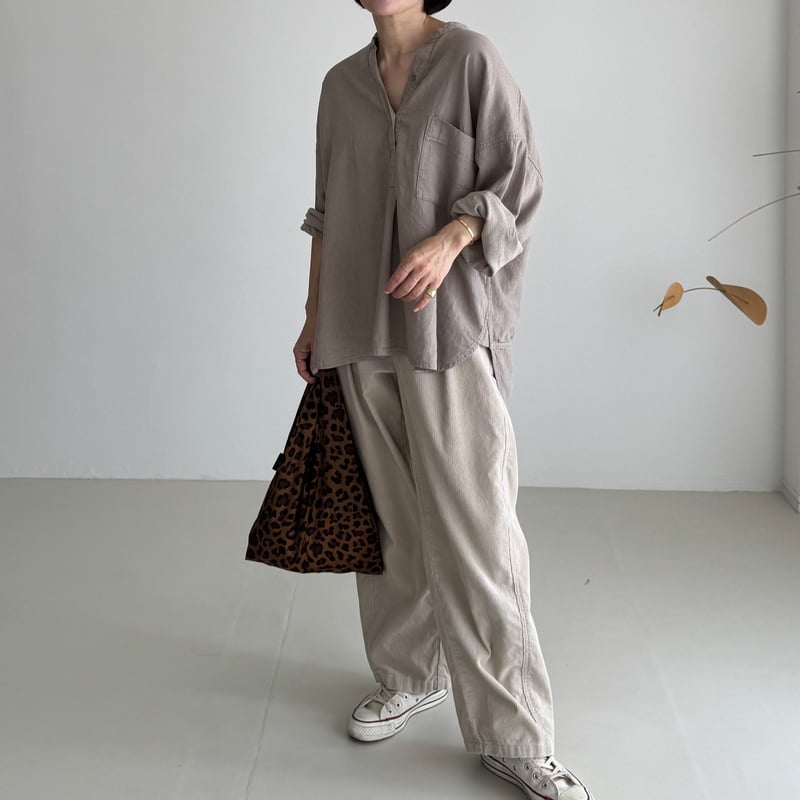 LINEN COTTON DENIM SHIRT PULLOVER / MAUVE BEIGE