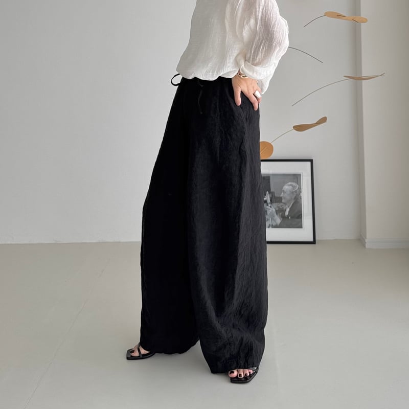 ARGUE□BREEZE LINEN MELLOW PANTS□BLACK