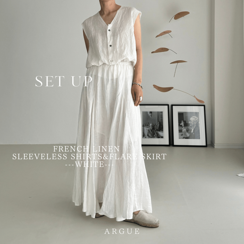 ✴︎SET-UP✴︎FRENCH LINEN V-NECK SLEEVELESS SHIRTS 