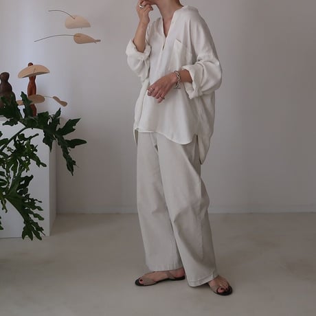 LINEN COTTON DENIM SHIRT PULLOVER/WHITE