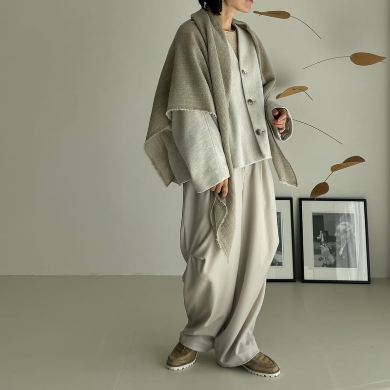 WOOL WIDE TUCK PANTS/WARM CREAM | ARGUE