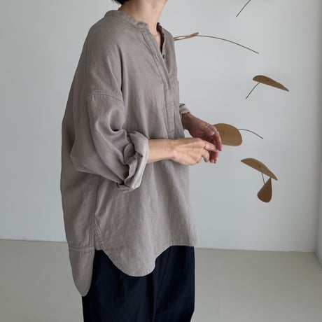 LINEN COTTON DENIM SHIRT PULLOVER / MAUVE BEIGE