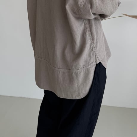 LINEN COTTON DENIM SHIRT PULLOVER / MAUVE BEIGE