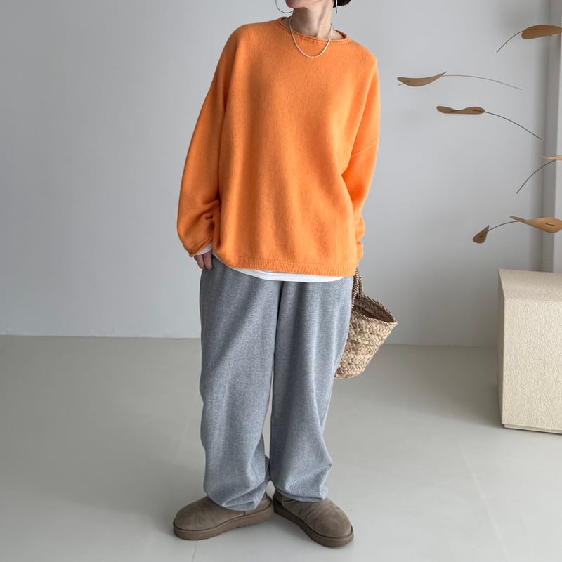 WOOL CASHMERE SWEAT-KNIT PULLOVER / APRICOT ORA