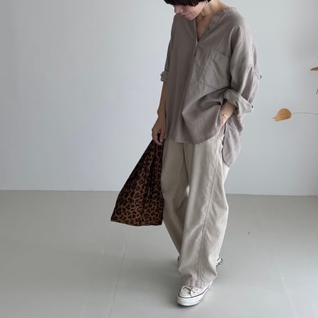 LINEN COTTON DENIM SHIRT PULLOVER / MAUVE BEIGE