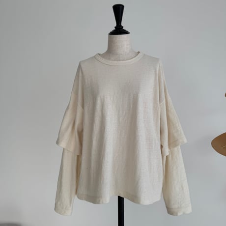 RAW MELANGE COTTON JERSEY   Layered Long T-shirt　【ECRU】