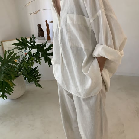 LINEN COTTON DENIM SHIRT PULLOVER/WHITE