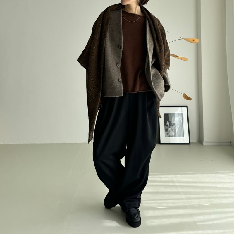 WOOL WIDE TUCK PANTS/BLACK | ARGUE
