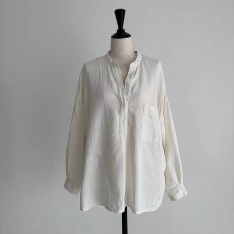 LINEN COTTON DENIM SHIRT PULLOVER/WHITE