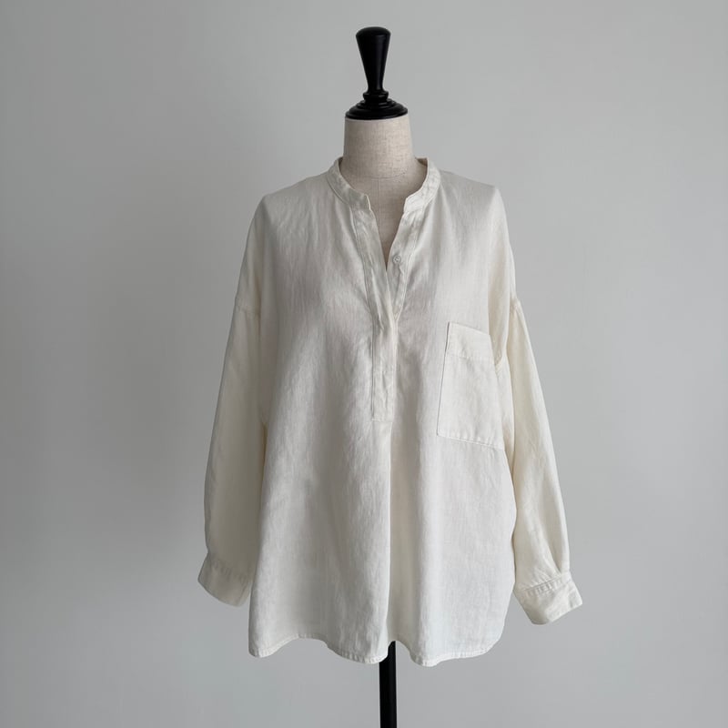 LINEN COTTON DENIM SHIRT PULLOVER/WHITE | ARGUE