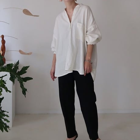 LINEN COTTON DENIM SHIRT PULLOVER/WHITE