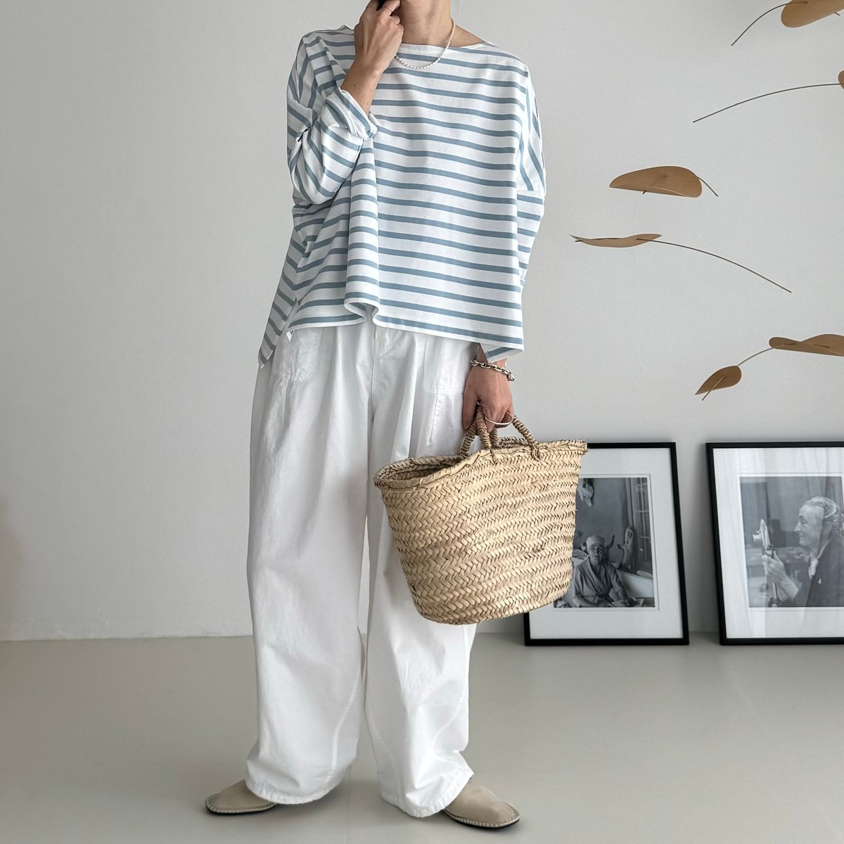 HIGHSOFTY COTTON JERSY WIDE PULLOVER/WHITE×SAX 