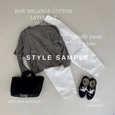 RAW MELANGE COTTON JERSEY   Layered Long T-shirt  【MOKU－ＣHACOAL】