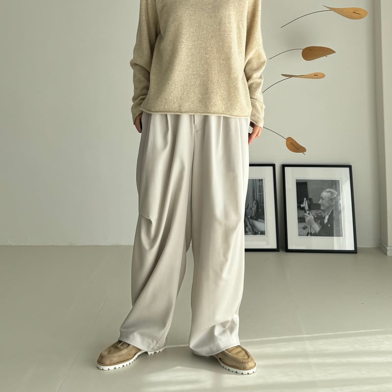 アーギュー argue リネンパンツ WOOL WIDE TUCK PANTS/WARM CREAM | ARGUE