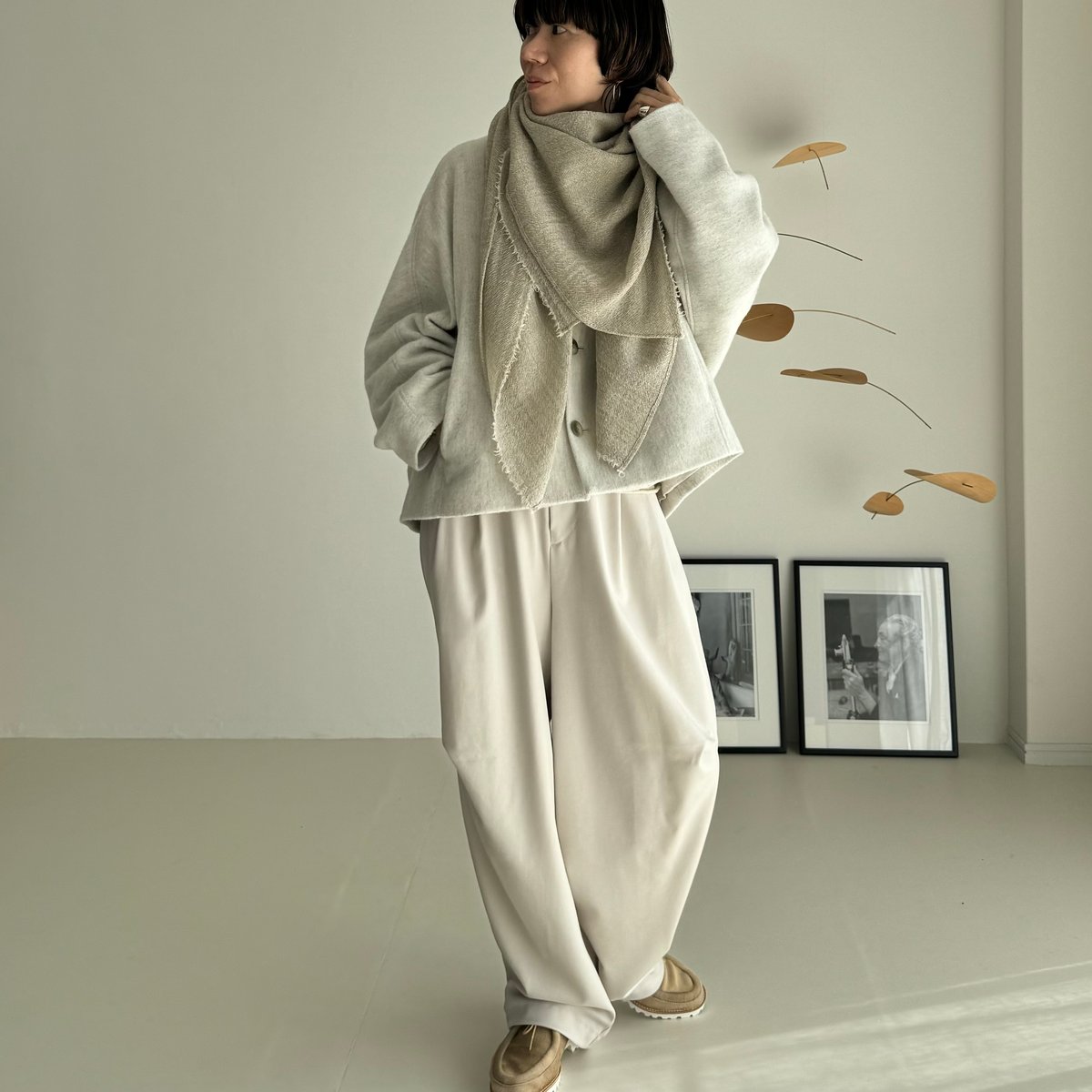 WOOL WIDE TUCK PANTS/WARM CREAM | ARGUE