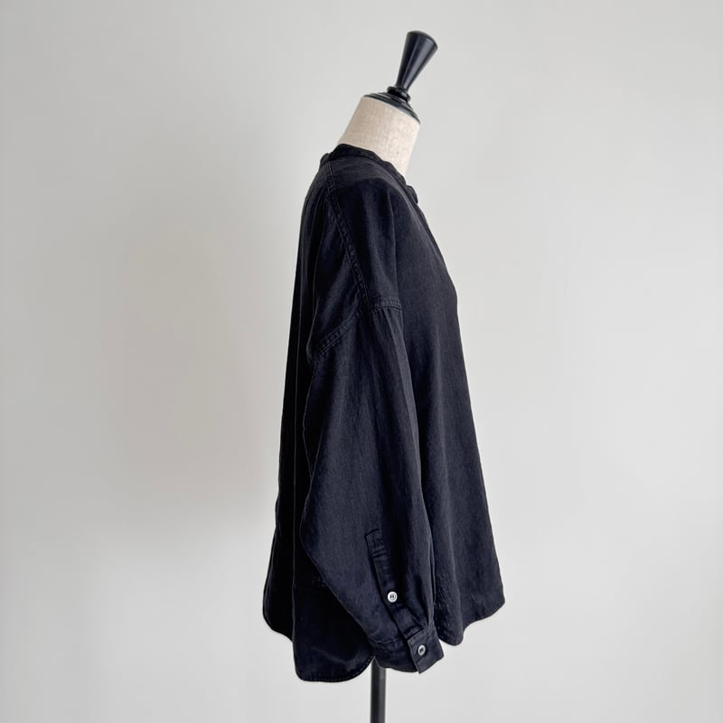 LINEN COTTON DENIM SHIRT PULLOVER / BLACK | ARGUE