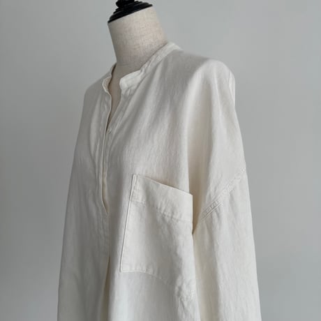 LINEN COTTON DENIM SHIRT PULLOVER/WHITE