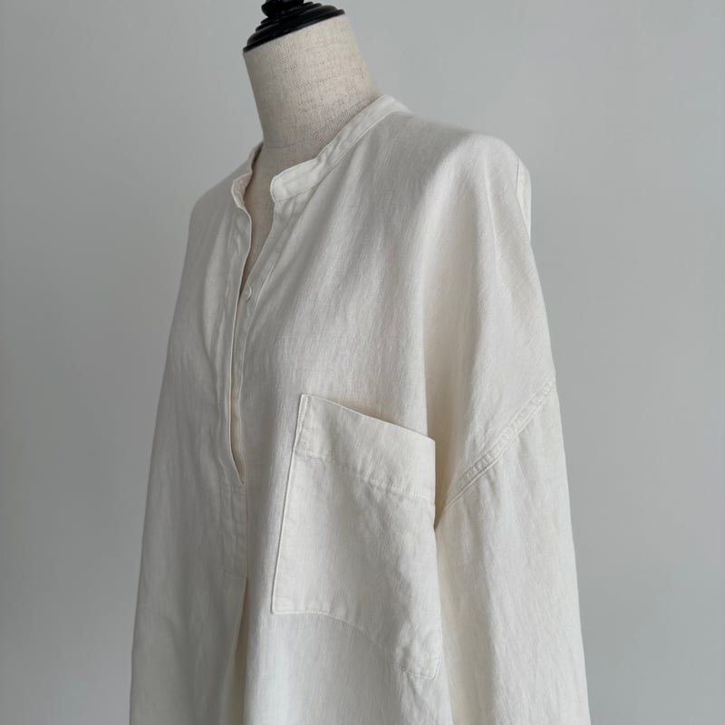 LINEN COTTON DENIM SHIRT PULLOVER/WHITE | ARGUE