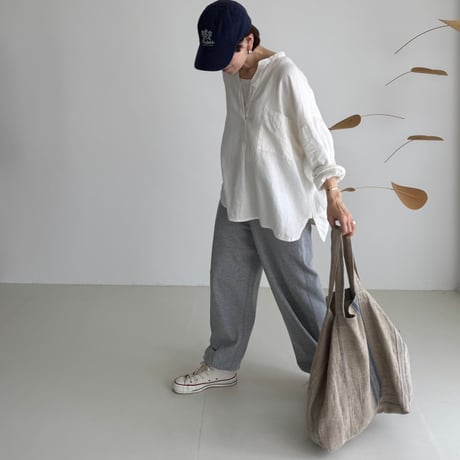 LINEN COTTON DENIM SHIRT PULLOVER/WHITE