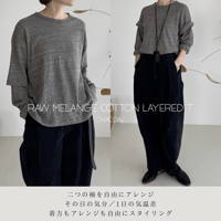 RAW MELANGE COTTON JERSEY   Layered Long T-shirt  【MOKU－ＣHACOAL】