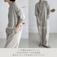 RAW MELANGE COTTON JERSEY   Layered Long T-shirt  【MOKU-GRAY】