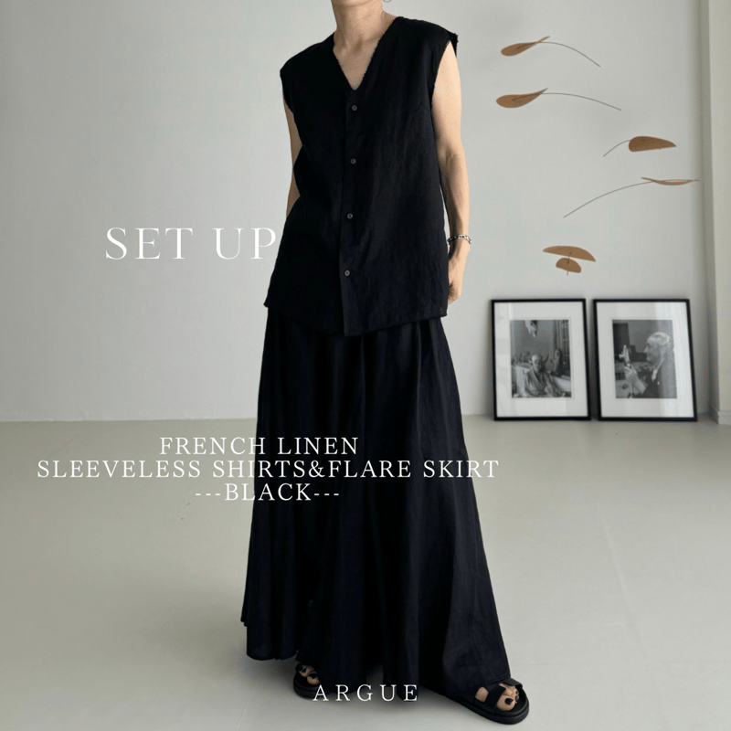 ✴︎SET-UP✴︎FRENCH LINEN V-NECK SLEEVELESS SHIRTS 