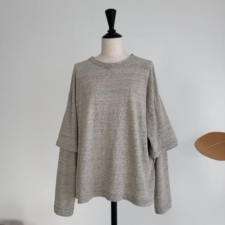 RAW MELANGE COTTON JERSEY   Layered Long T-shirt  【MOKU-GRAY】