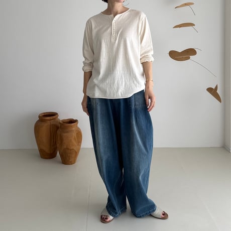 OLD-NEP COTTON SILK MODEST  Henry Neck T-shirt