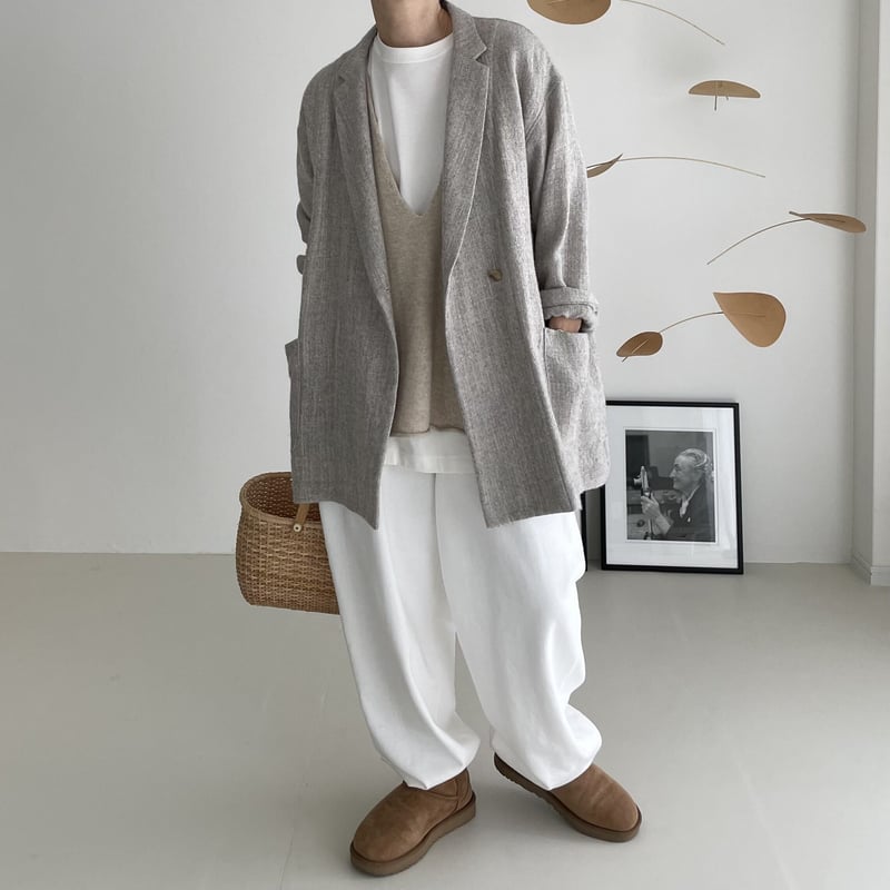 SHETLAND WOOL LINEN SOFT TWIST JACKET/GRAGE | A...