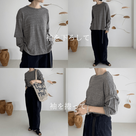 RAW MELANGE COTTON JERSEY   Layered Long T-shirt  【MOKU－ＣHACOAL】