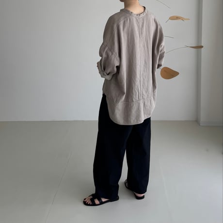 LINEN COTTON DENIM SHIRT PULLOVER / MAUVE BEIGE